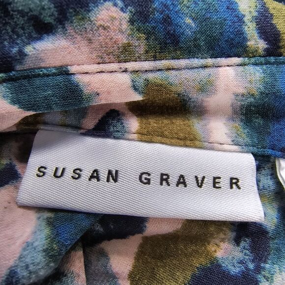 Susan Graver Liquid Knit Top 2X Multicolor Abstract Print Button-up Office Boho - Picture 14 of 16